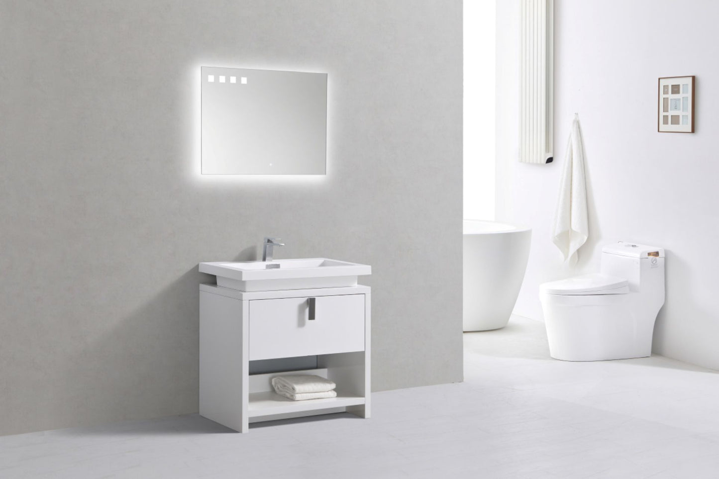 Levi 32" Gloss White Modern Bathroom Vanity w/ Cubby Hole