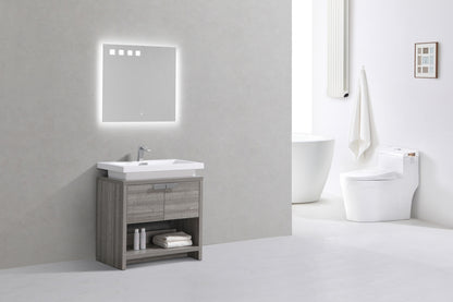 Levi 32" Ash Gray Modern Bathroom Vanity w/ Cubby Hole