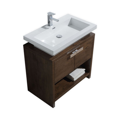 Levi 30" Rosewood Modern Bathroom Vanity w/ Cubby Hole