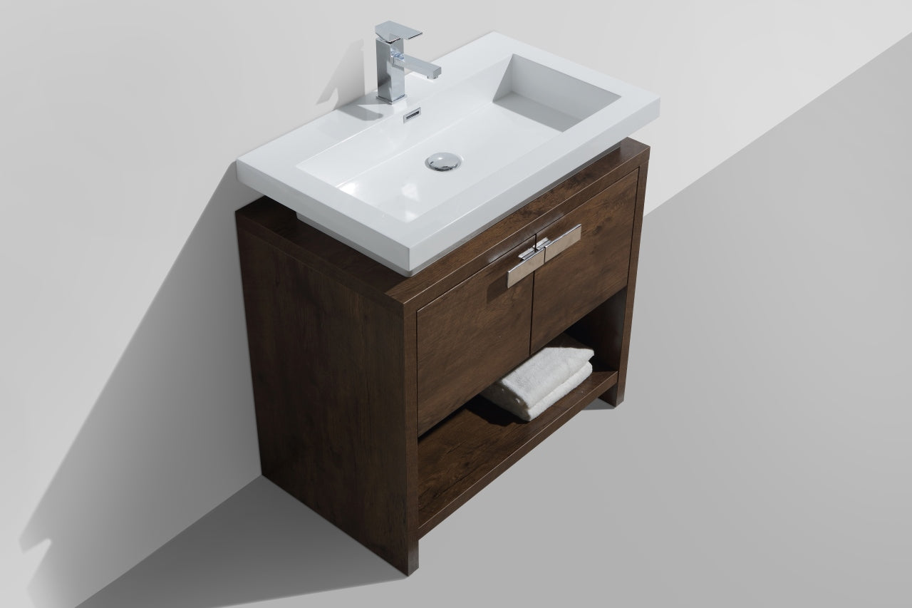 Levi 32" Rosewood Modern Bathroom Vanity w/ Cubby Hole