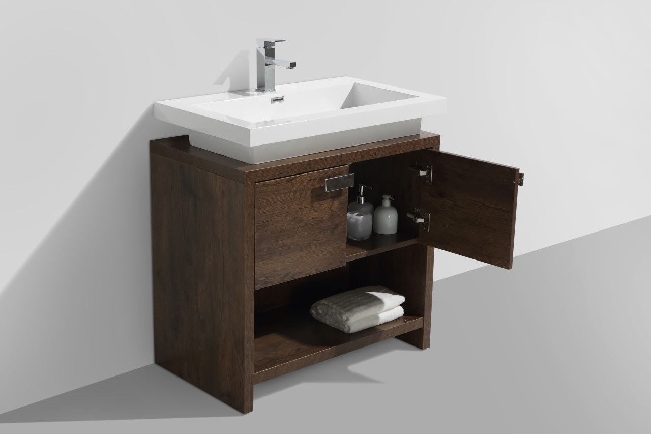 Levi 32" Rosewood Modern Bathroom Vanity w/ Cubby Hole