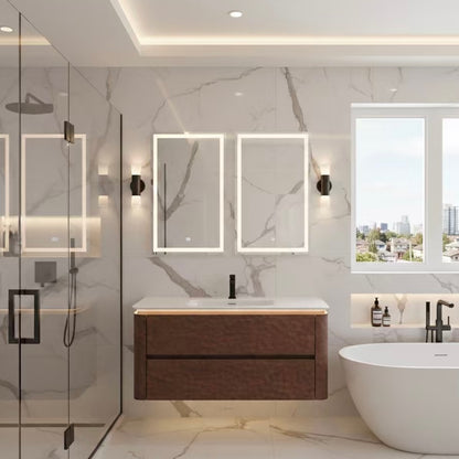48'' Lumi Modern Wall Mount Bathroom Vanity - Weathered Wood - Restock ETA Mid Sept