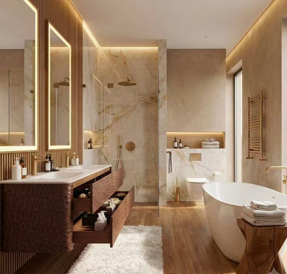 72'' Lumi Modern Double Sink Wall Mount Bathroom Vanity - Weathered Wood - Restock ETA Mid Sept