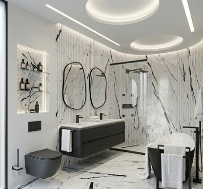 60'' Lumi Modern Double Sink Wall Mount Bathroom Vanity - True Black - Restock ETA Mid Oct
