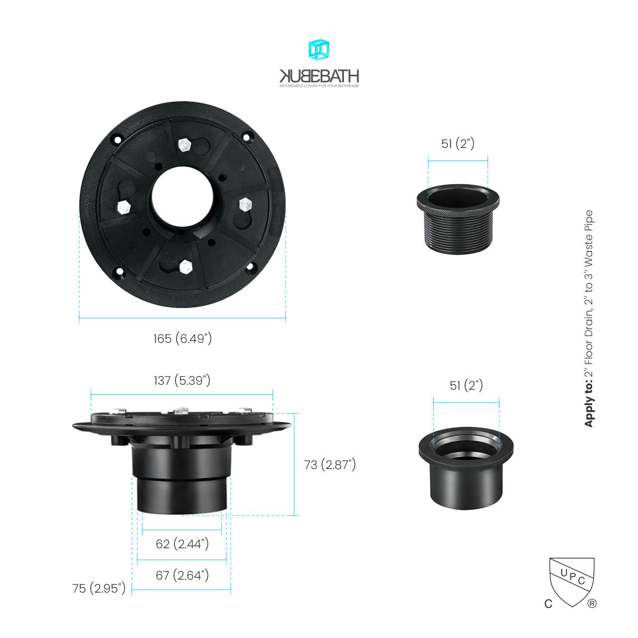 ABS 2 Inch Coupling with Compression and threaded Fittings