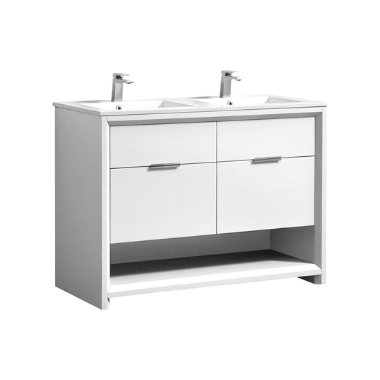 NUDO 48'' Floor Mount Double Sink Modern bathroom Vanity in Gloss White Finish