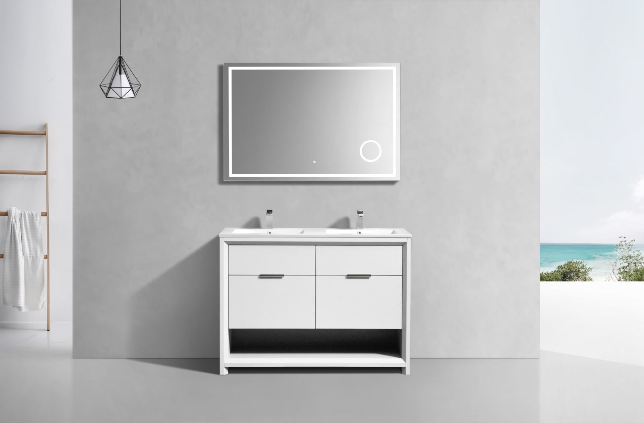 NUDO 48'' Floor Mount Double Sink Modern bathroom Vanity in Gloss White Finish