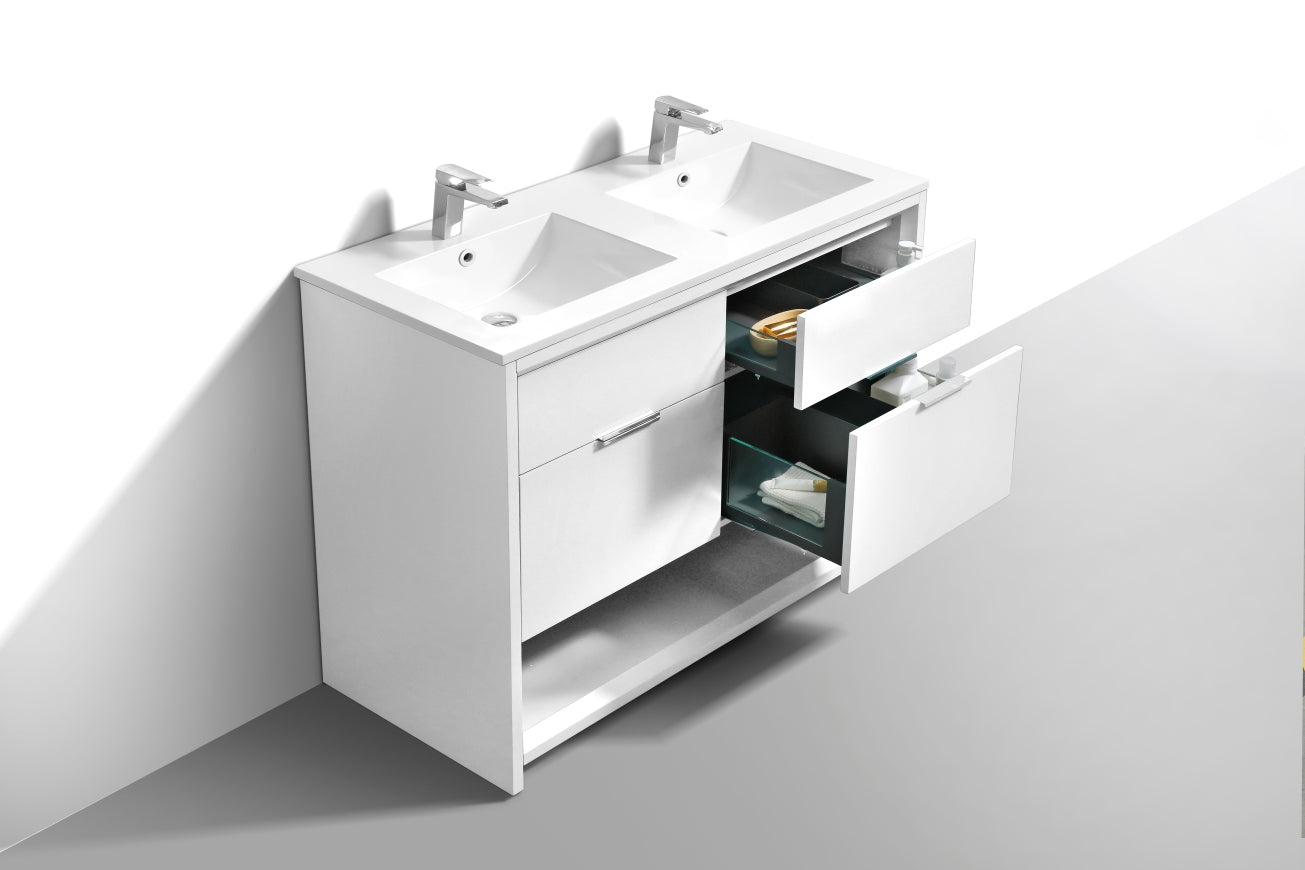 NUDO 48'' Floor Mount Double Sink Modern bathroom Vanity in Gloss White Finish