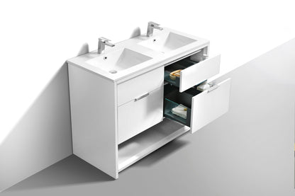 NUDO 48'' Floor Mount Double Sink Modern bathroom Vanity in Gloss White Finish