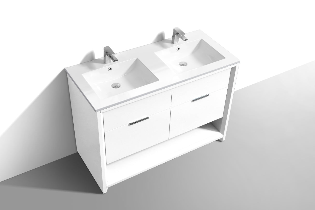 NUDO 48'' Floor Mount Double Sink Modern bathroom Vanity in Gloss White Finish