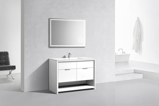 NUDO 48'' Floor Mount Single Sink Modern bathroom Vanity in Gloss White Finish