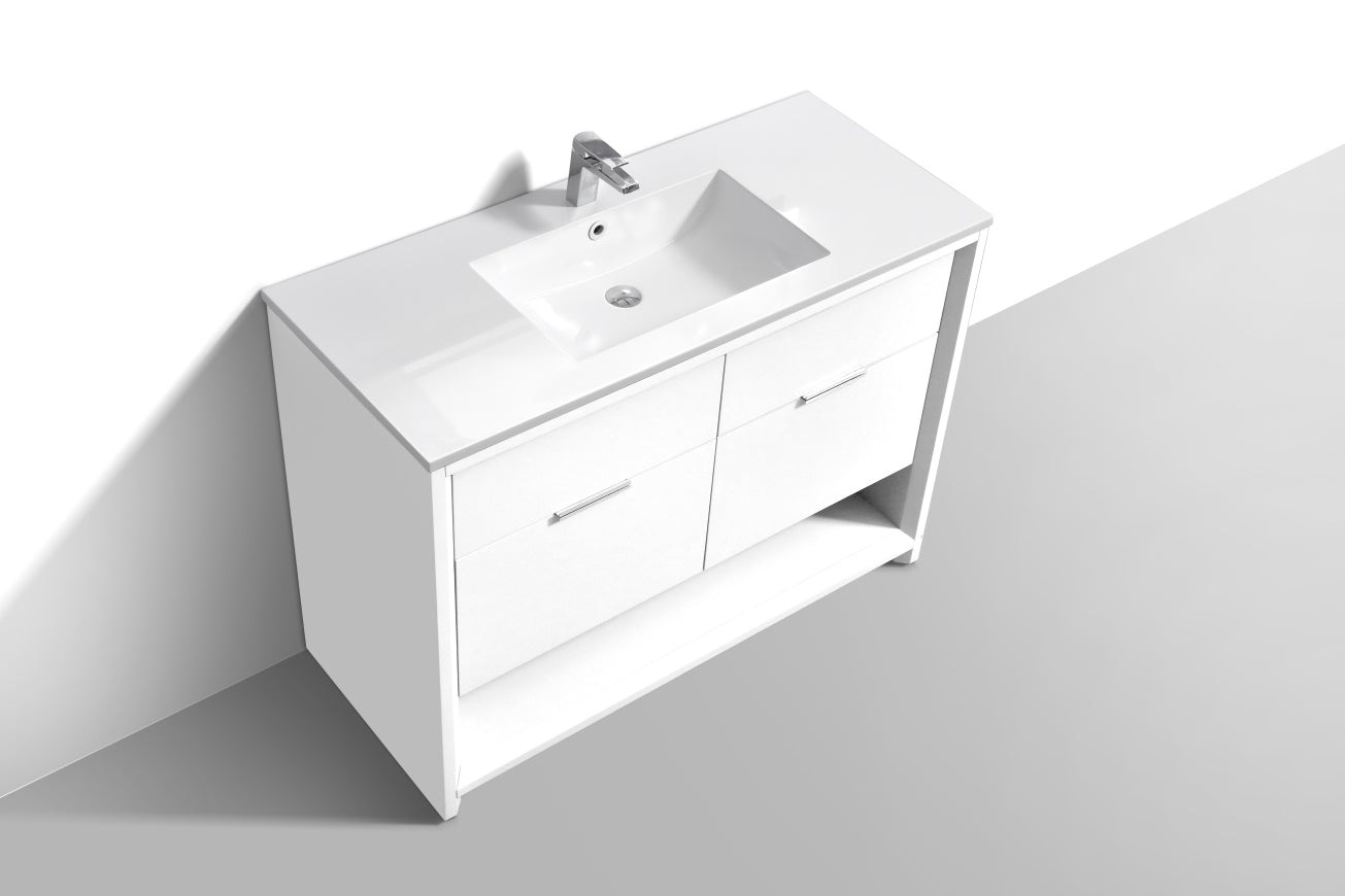 NUDO 48'' Floor Mount Single Sink Modern bathroom Vanity in Gloss White Finish