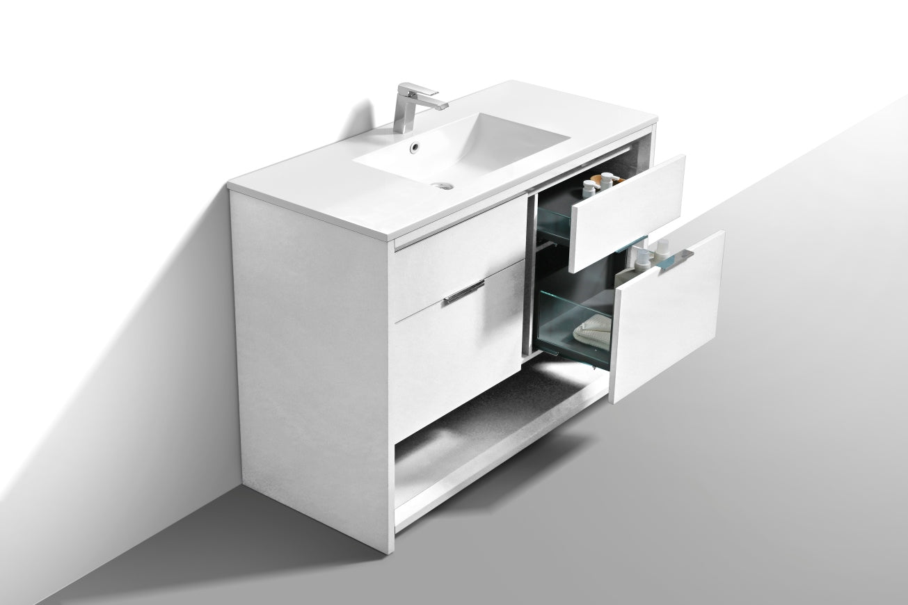 NUDO 48'' Floor Mount Single Sink Modern bathroom Vanity in Gloss White Finish