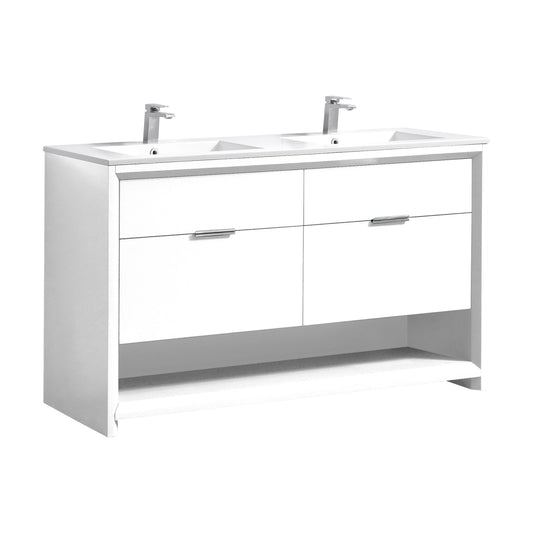 NUDO 60'' Floor Mount Double Sink Modern bathroom Vanity in Gloss White Finish
