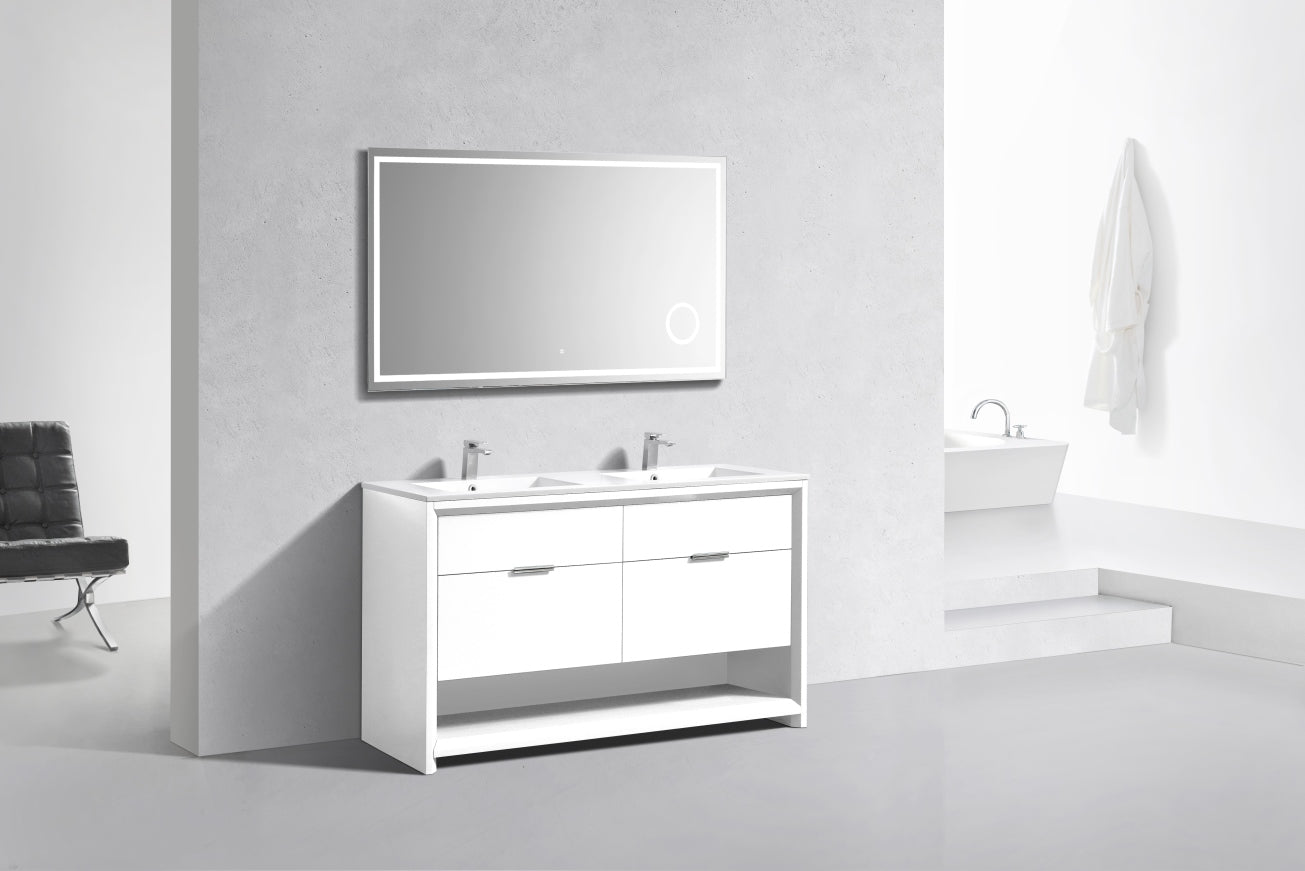 NUDO 60'' Floor Mount Double Sink Modern bathroom Vanity in Gloss White Finish