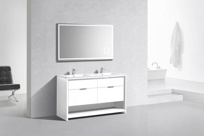 NUDO 60'' Floor Mount Double Sink Modern bathroom Vanity in Gloss White Finish - Floor Model