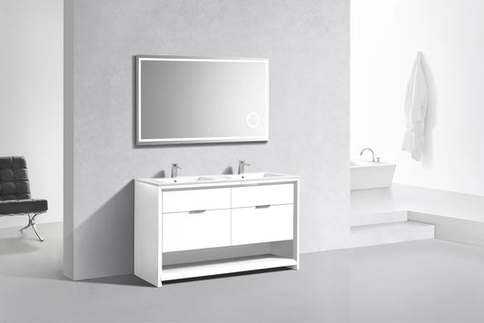 NUDO 60'' Floor Mount Double Sink Modern bathroom Vanity in Gloss White Finish - Floor Model