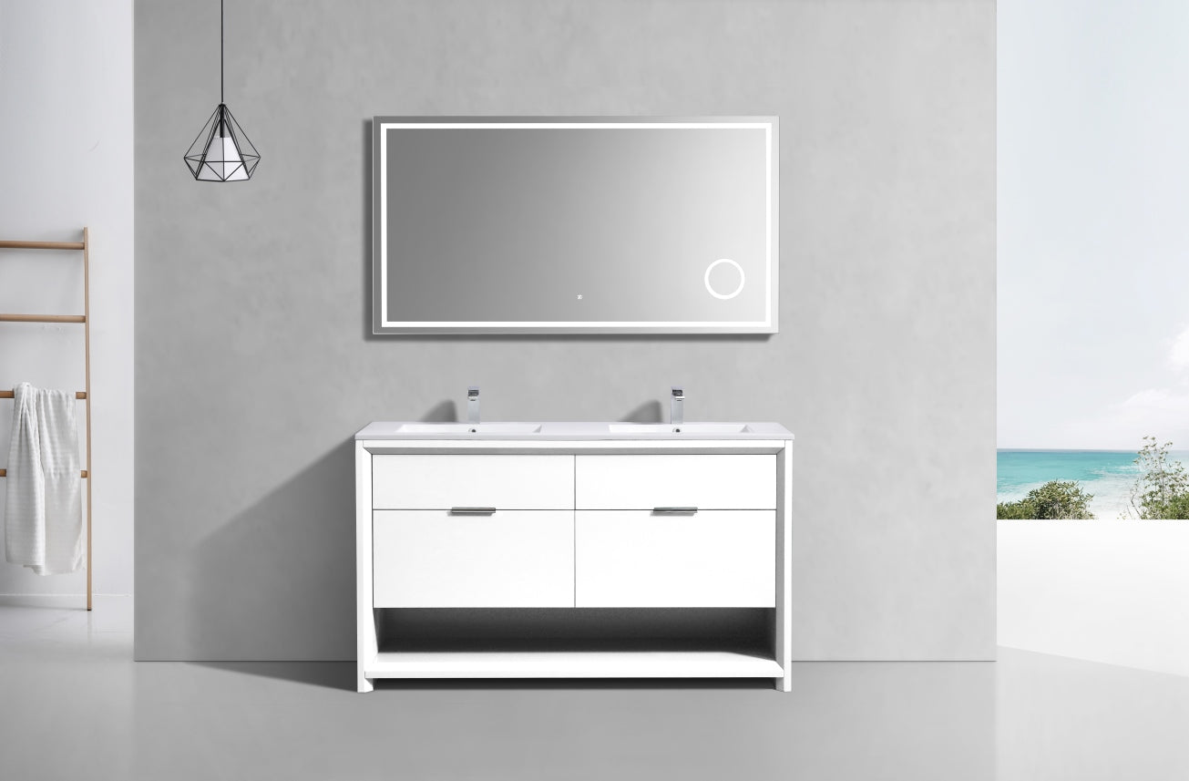 NUDO 60'' Floor Mount Double Sink Modern bathroom Vanity in Gloss White Finish