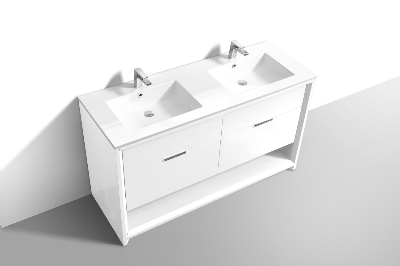NUDO 60'' Floor Mount Double Sink Modern bathroom Vanity in Gloss White Finish