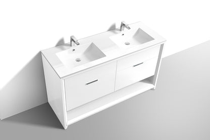 NUDO 60'' Floor Mount Double Sink Modern bathroom Vanity in Gloss White Finish - Floor Model