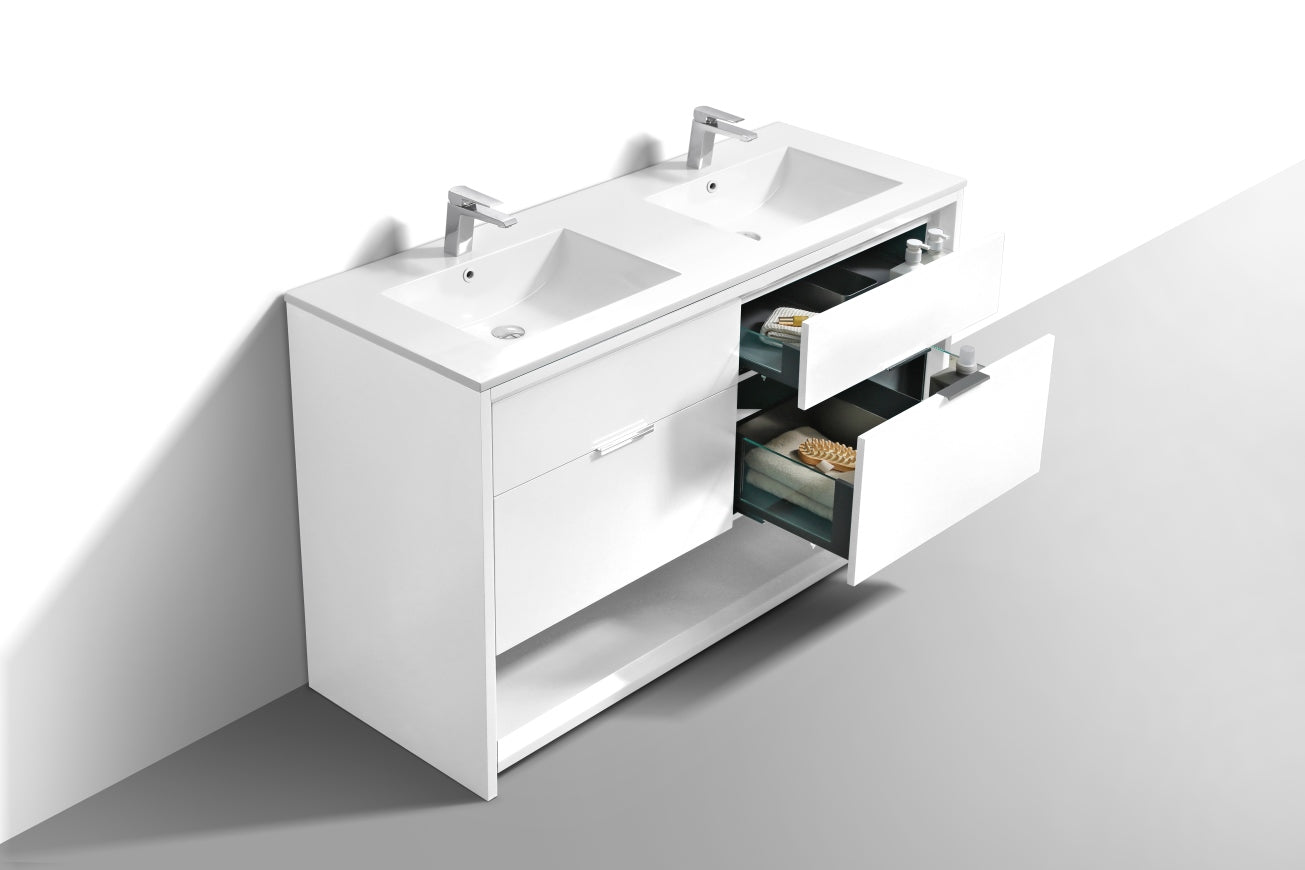 NUDO 60'' Floor Mount Double Sink Modern bathroom Vanity in Gloss White Finish