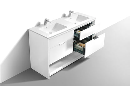 NUDO 60'' Floor Mount Double Sink Modern bathroom Vanity in Gloss White Finish - Floor Model
