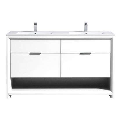 NUDO 60'' Floor Mount Double Sink Modern bathroom Vanity in Gloss White Finish - Floor Model