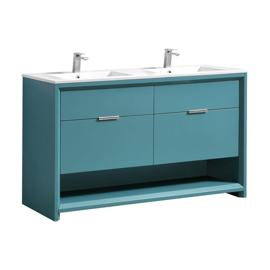 NUDO 60'' Floor Mount Double Modern bathroom Vanity in Teal Green Finish