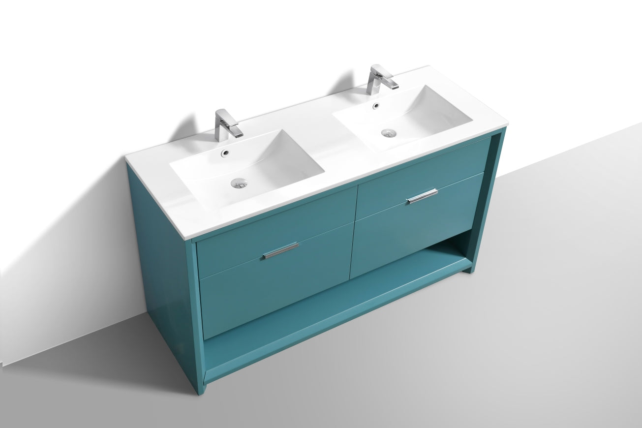 NUDO 60'' Floor Mount Double Modern bathroom Vanity in Teal Green Finish