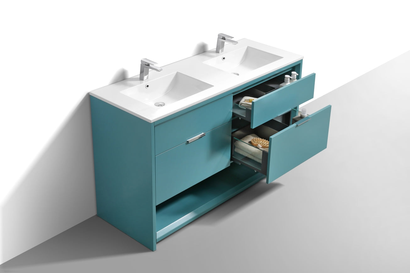 NUDO 60'' Floor Mount Double Modern bathroom Vanity in Teal Green Finish
