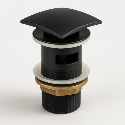 Kubebath Solid Brass Square Pop-Up Drain Matte Black Finish – W/ Overflow