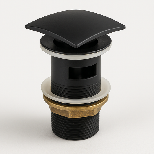 Kubebath Solid Brass Square Pop-Up Drain Matte Black Finish – W/ Overflow