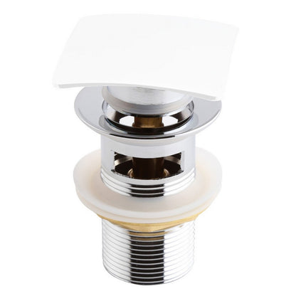 Kubebath Solid Brass Square Pop-Up Drain White Finish No Overflow