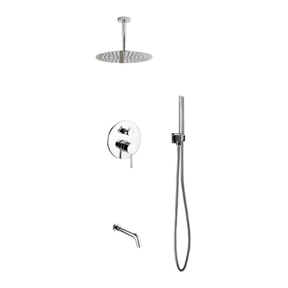 Aqua Rondo Shower Set w/ Ceiling Mount 12" Rain Shower, Handheld and Tub Filler