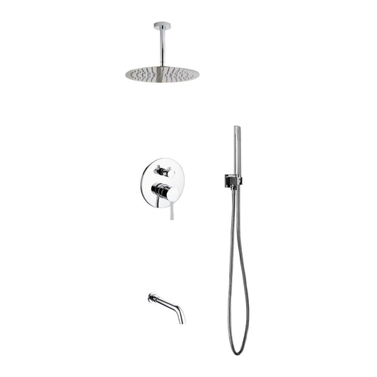 Aqua Rondo Shower Set w/ Ceiling Mount 12" Rain Shower, Handheld and Tub Filler