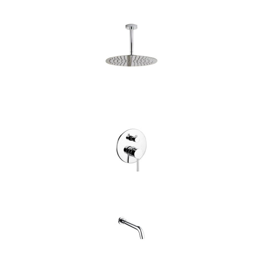 Aqua Rondo Shower Set w/ Ceiling Mount 12" Rain Shower and Tub Filler