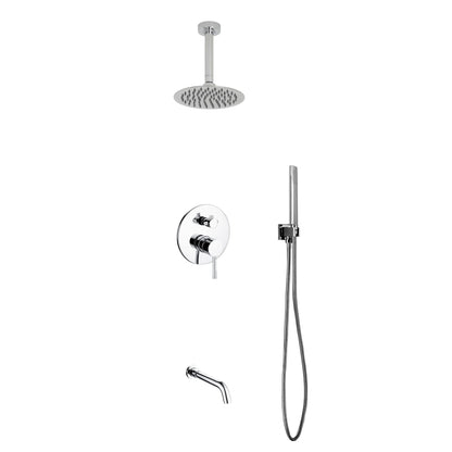 Aqua Rondo Brass Shower Set w/ 8" Ceiling Mount Round Rain Shower, Handheld and Tub Filler