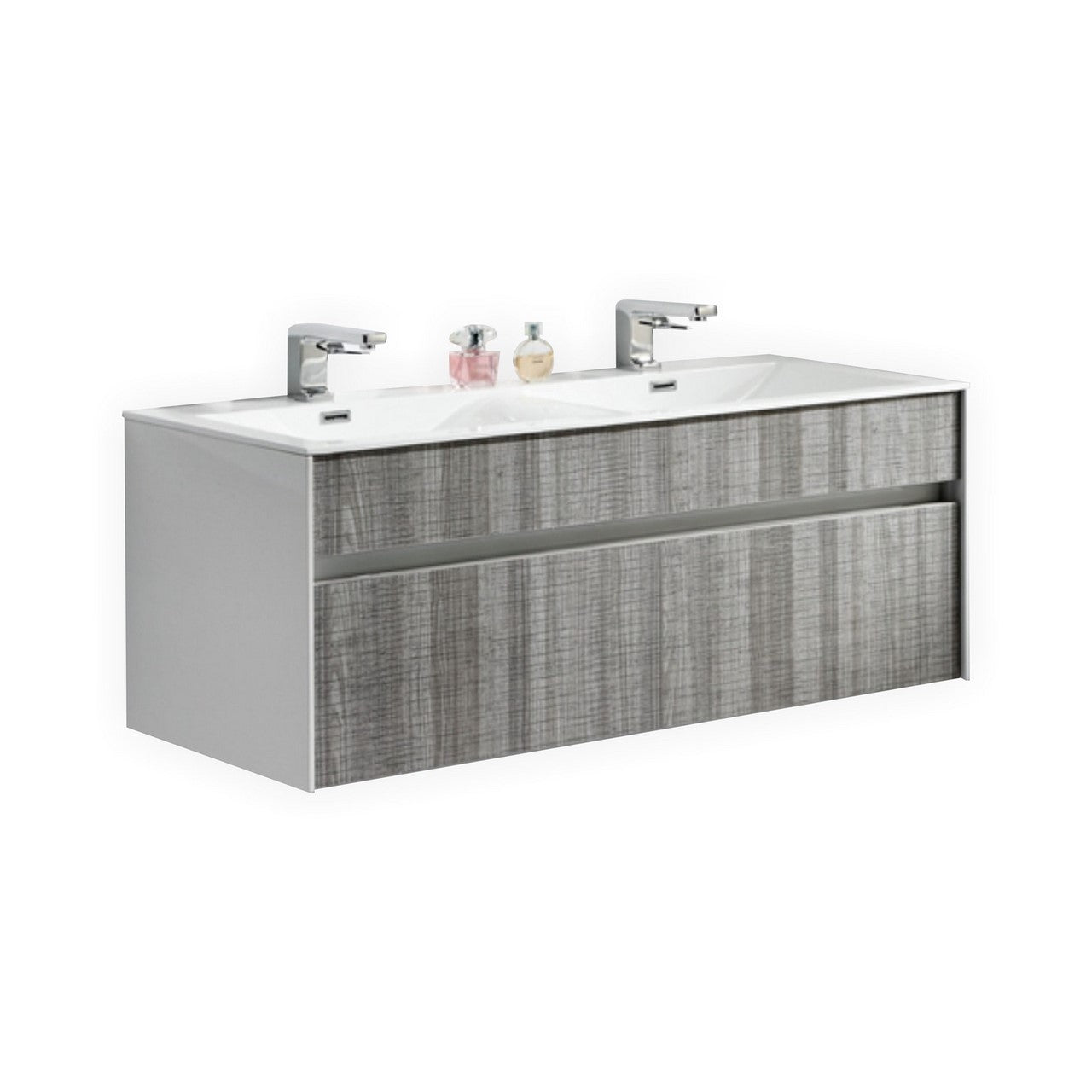 Fitto 48" Double Sink Ash Gray Wall Mount Modern Bathroom Vanity