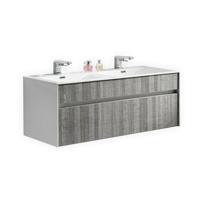 Fitto 48" Double Sink Ash Gray Wall Mount Modern Bathroom Vanity