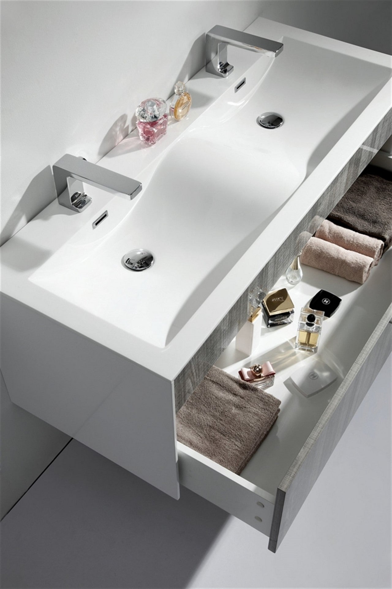 Fitto 48" Double Sink Ash Gray Wall Mount Modern Bathroom Vanity