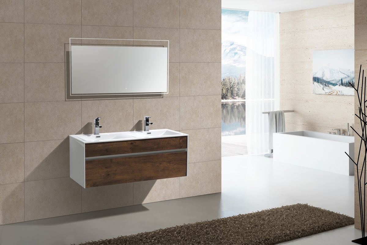 Fitto 48" Double Sink Rosewood Wall Mount Modern Bathroom Vanity