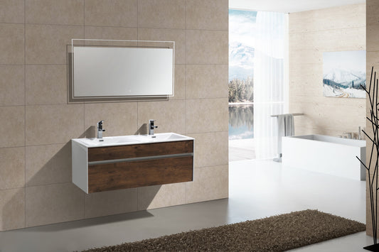 Fitto 48" Double Sink Rosewood Wall Mount Modern Bathroom Vanity