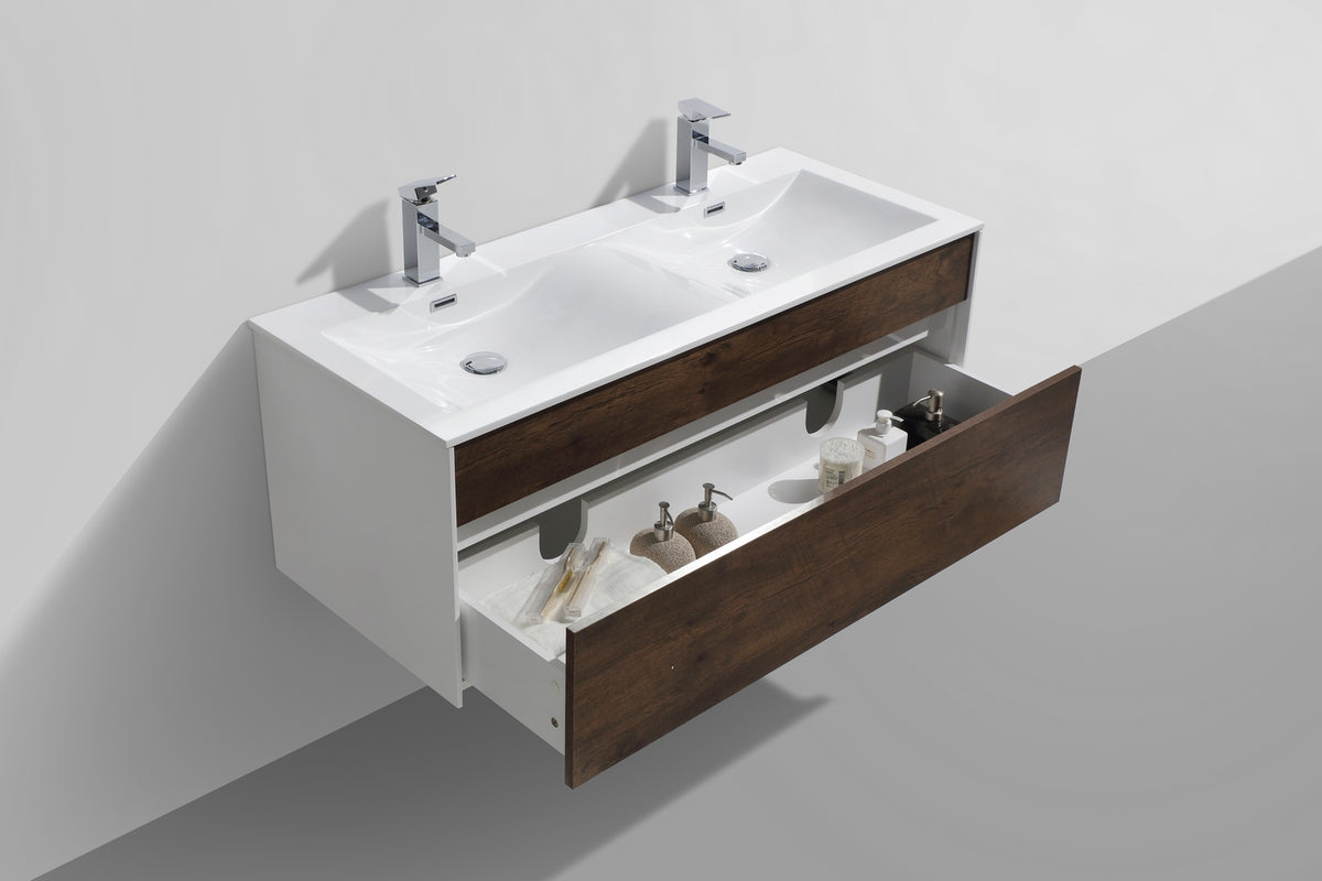 Fitto 48" Double Sink Rosewood Wall Mount Modern Bathroom Vanity