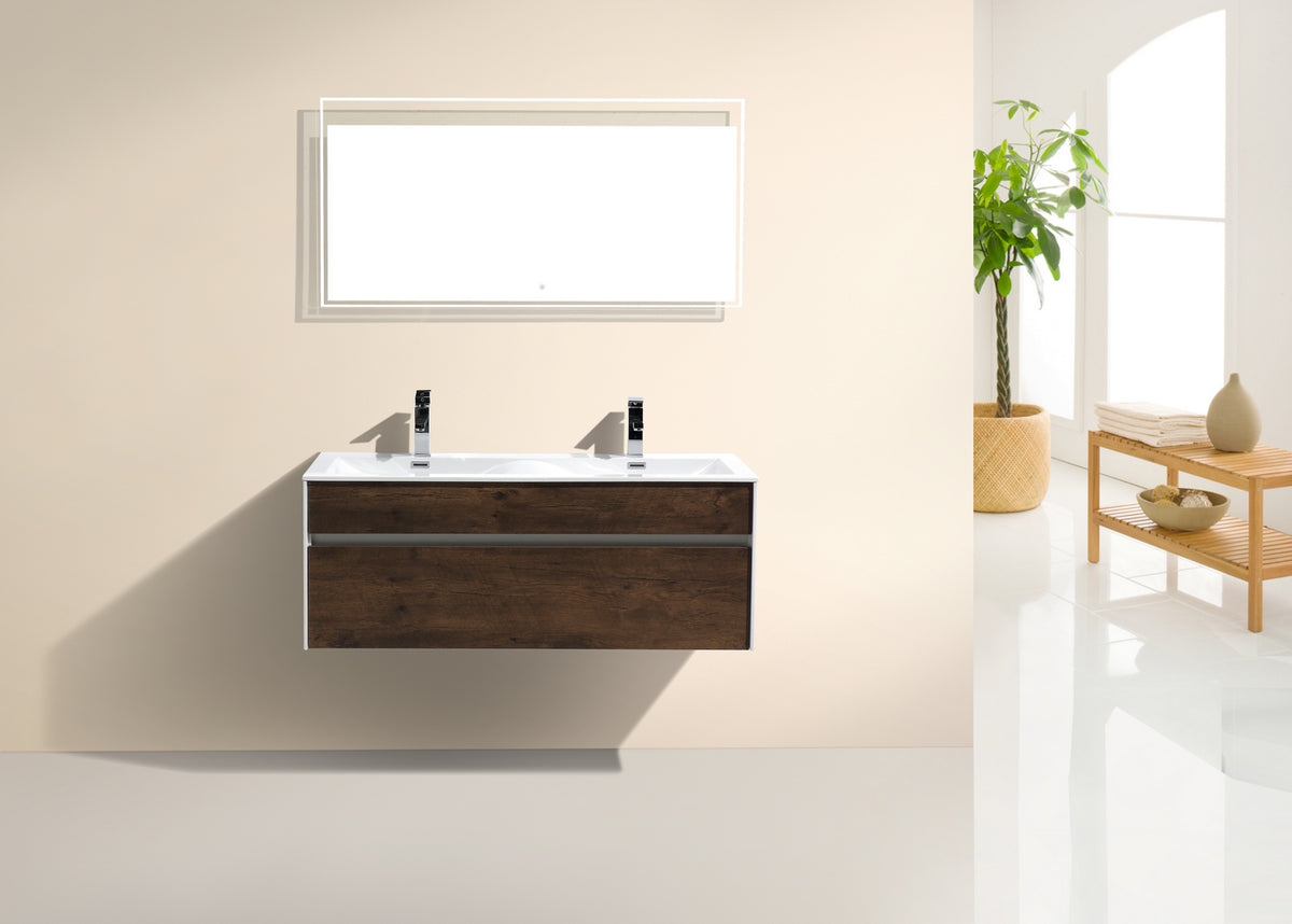 Fitto 48" Double Sink Rosewood Wall Mount Modern Bathroom Vanity