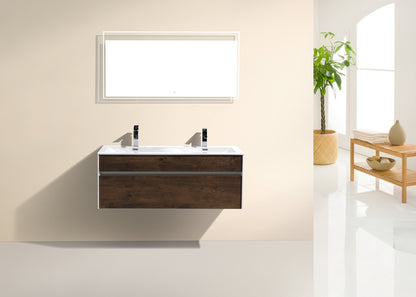 Fitto 48" Double Sink Rosewood Wall Mount Modern Bathroom Vanity