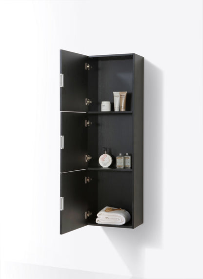 Bliss Black Wood Bathroom Linen Cabinet w/ 3 Large Storage Areas