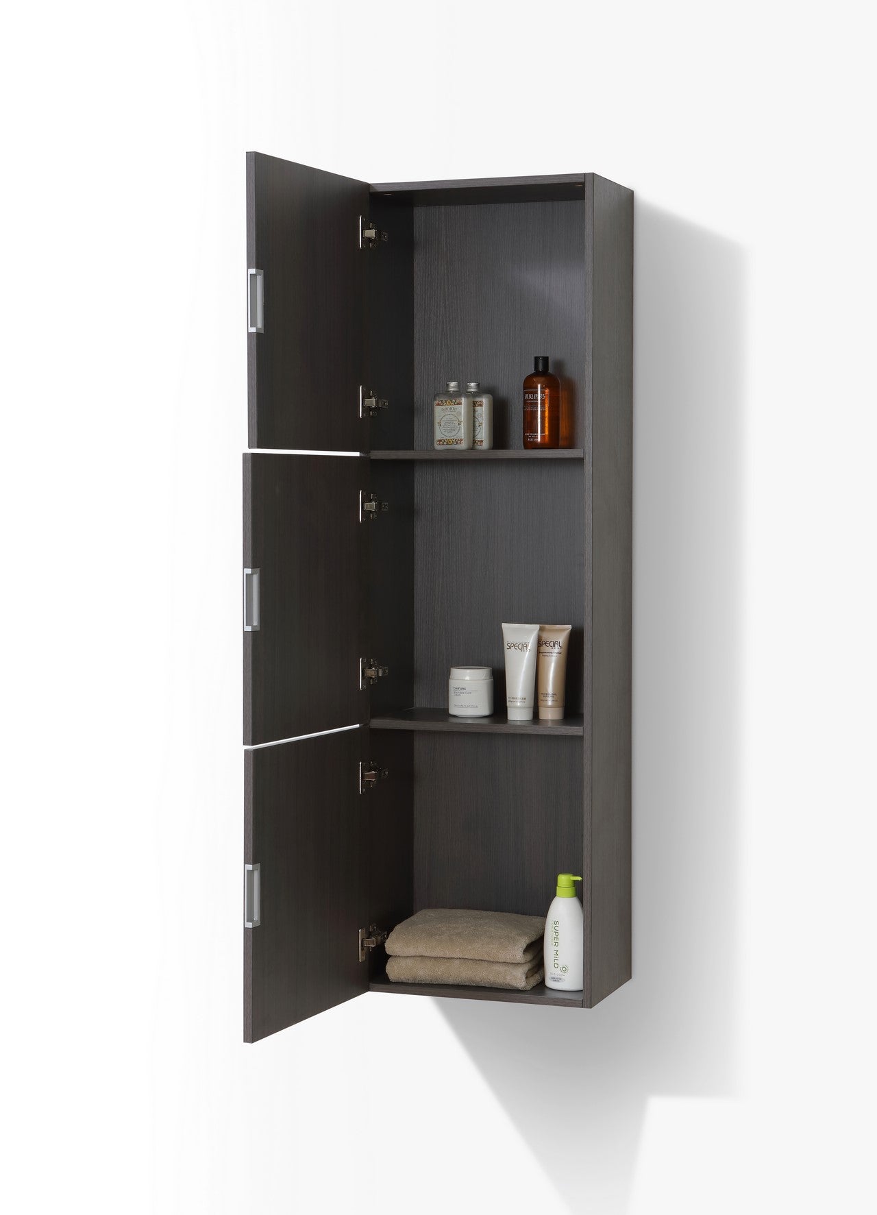 Bliss Gray Oak Bathroom Linen Cabinet w/ 3 Large Storage Areas