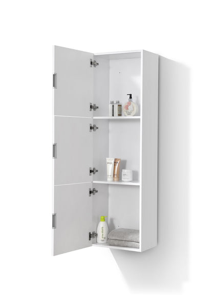 Bliss High Gloss White Bathroom Linen Cabinet w/ 3 Large Storage Areas