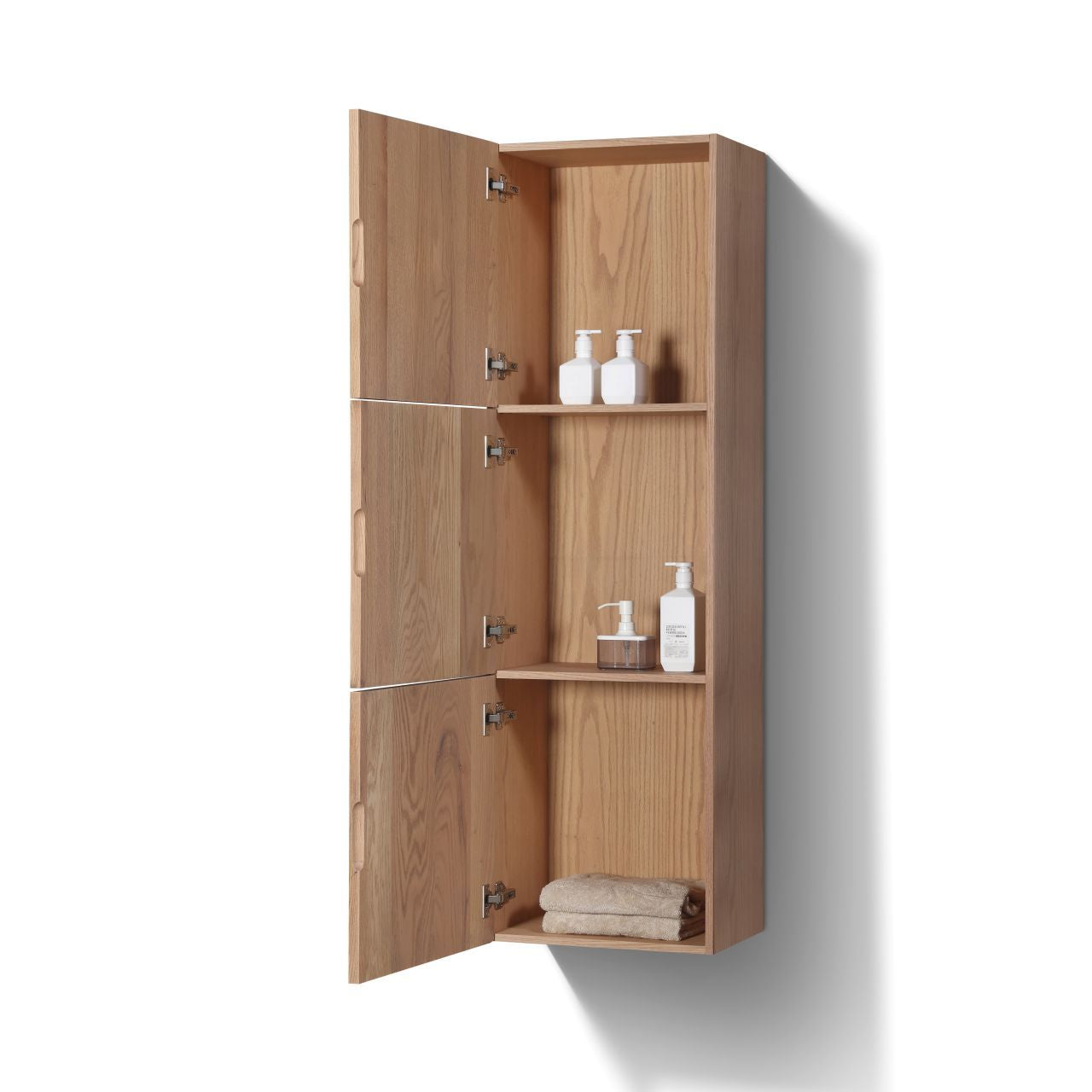 Fiore Oak Wood Bathroom Linen Cabinet w/ 3 Large Storage Areas