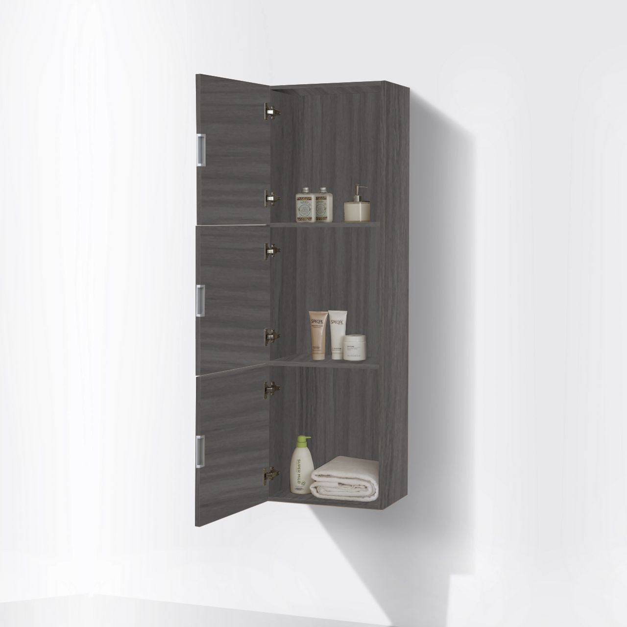 Bliss Valcan Ash Grey  Bathroom Linen Cabinet w/ 3 Large Storage Areas